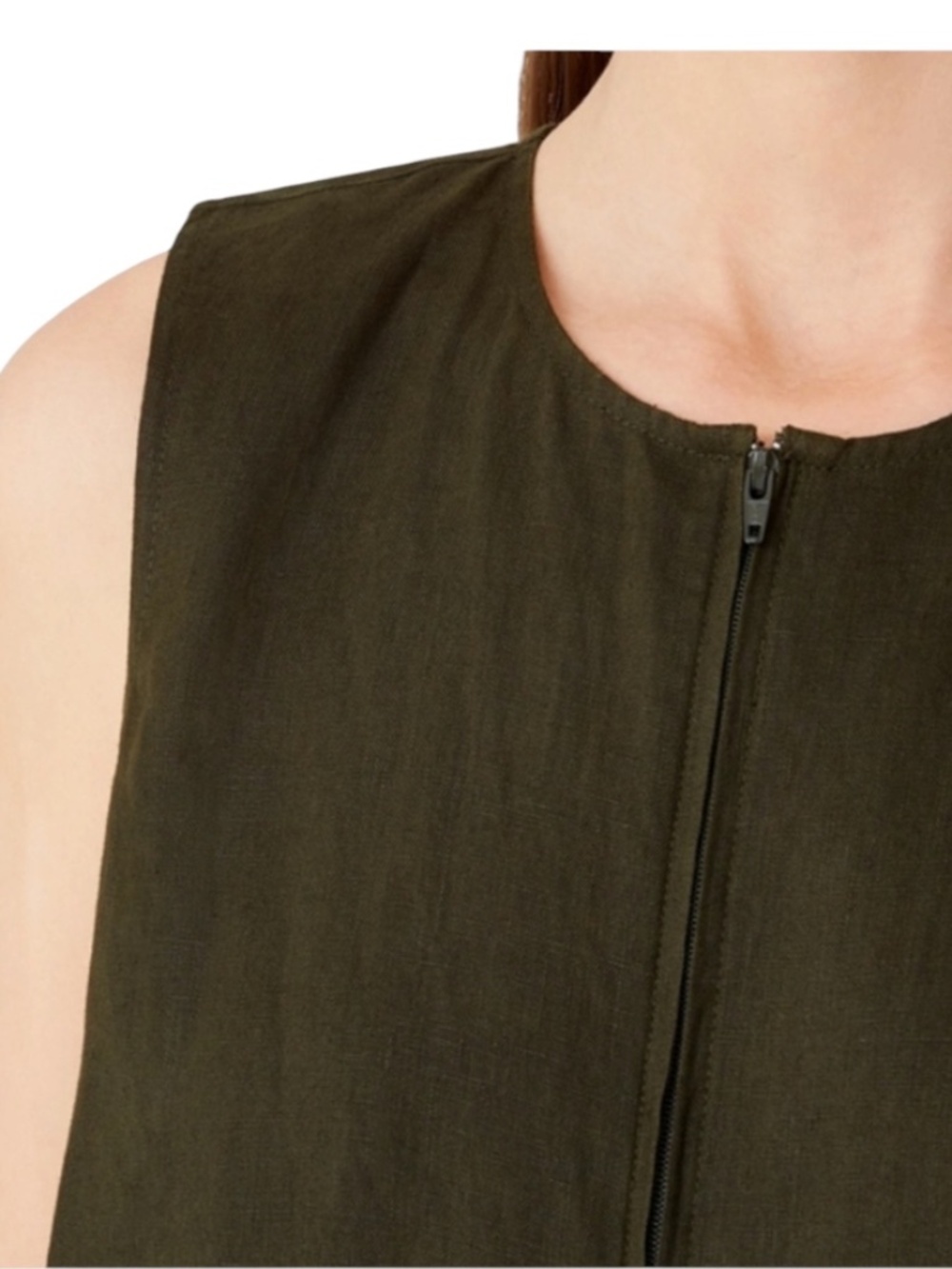 Eileen Fisher Organic Linen Jumpsuit Front Zip Sleeveless Size Small In Green - Picture 3 of 14